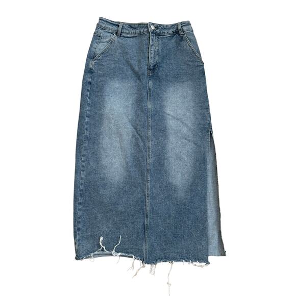 Gracia Denim Midi Skirt Side Slit Womens size Medium - Picture 3 of 7
